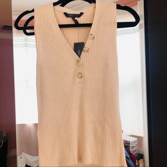 BCBGMaxazria Sesame Ribbed Knit V Neck Tank Top - Picture 4 of 6